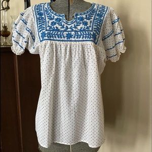 Gorgeous SISTER MARY Embroidered BoHo Western Style Polk-a-Dot Top